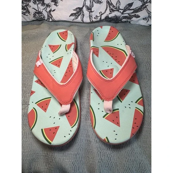 Spenco Pink Watermelon Print Flip Flops NWOT Power Bridge Size 8 - Picture 1 of 7